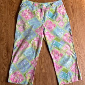 Vintage Lilly Pulitzer Pants Y2K Surf n Patch Print Cropped Ankle Bright